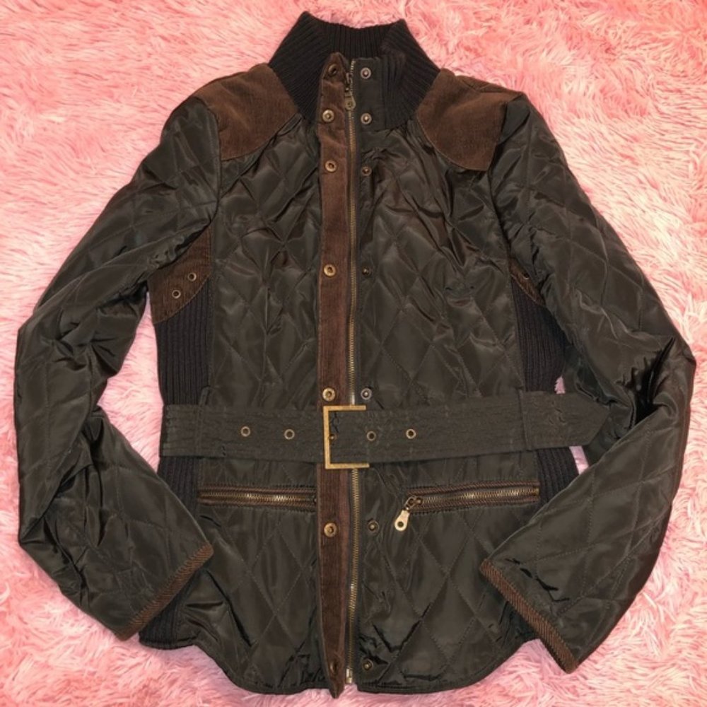 Zara Olive Green/Brown Quilted Jacket~M~Preowned